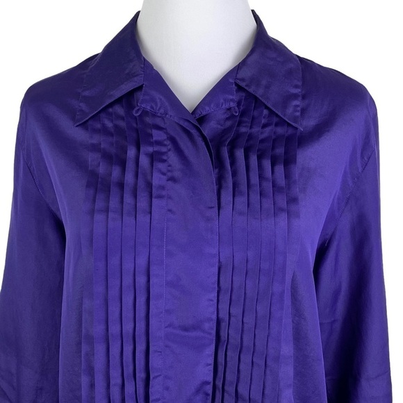 David Matthew Pleated Hidden Button Down Blouse Women's 14 Purple‎ - Picture 3 of 9